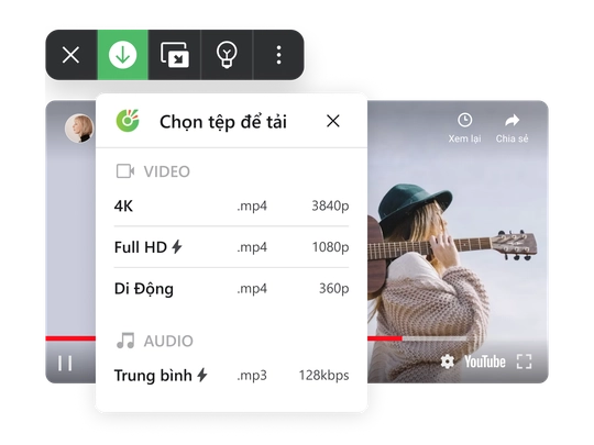Cốc Cốc 视频和音乐下载界面